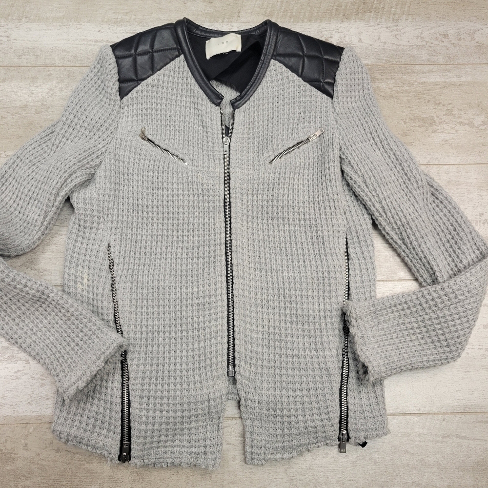 IRO Ceylona Waffle Knit Leather Trim Jacket